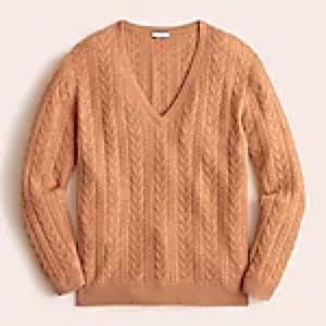 J Crew Cashmere Cable Knit Relaxed V-Neck Sweater.